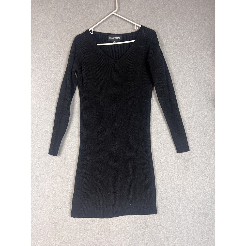 Vintage Linda Allard Ellen Tracy Sweater Dress Women's Size P Black Knit USA